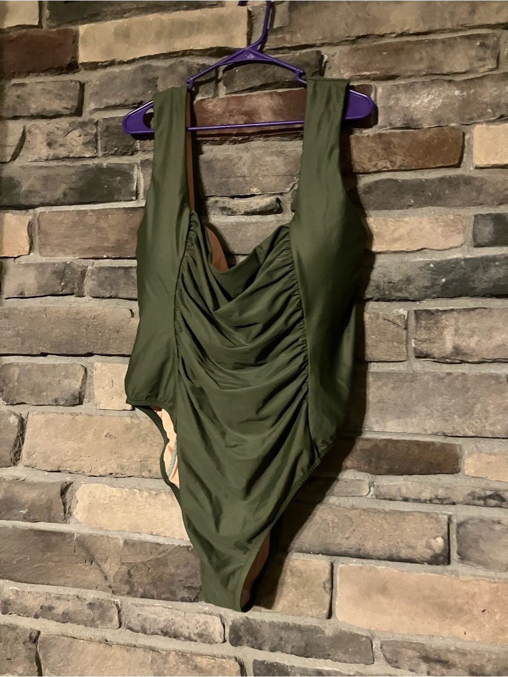 J Crew Olive Green Ruched One-Piece Swimsuit-NWT